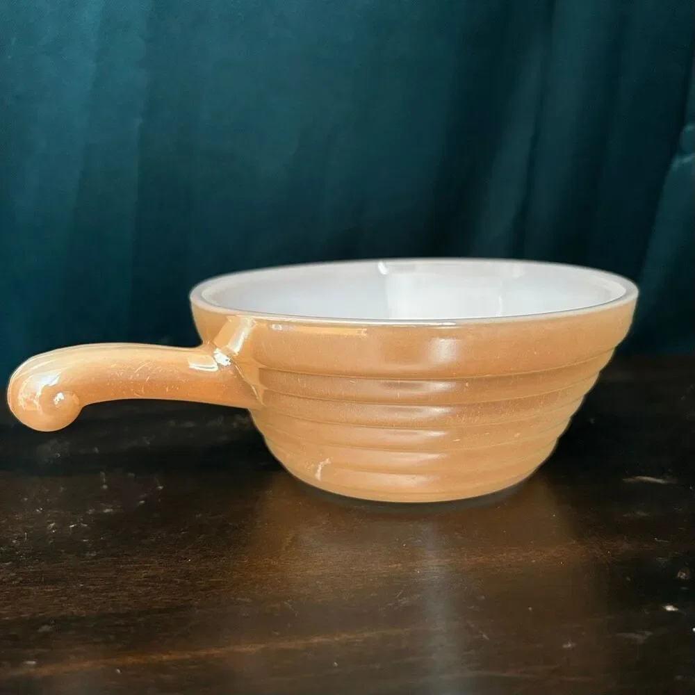 Fire King Peach Luster Beehive Soup Bowl With Handle